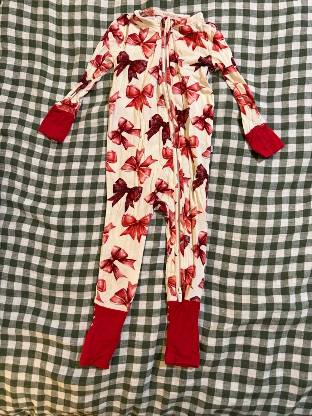 Posh Peanut Red Bow Print Kids One-Piece Pajamas